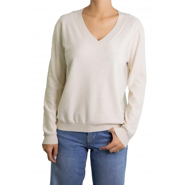 Maglioncino tinta unita con brillantini con scollo a V